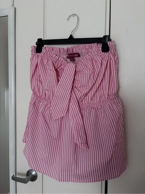 Pink Striped Tie-Waist Tube Blouse - Women's